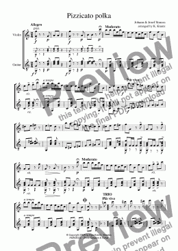 page one of Pizzicato polka for violin and guitar