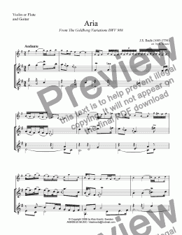 page one of Goldberg variations BWV 988 - Aria, for violin or flute and guitar