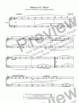 page one of Minuet in C Minor (BWV 121)