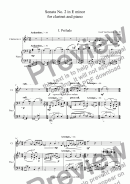 page one of Sonata No. 2 in E minor for clarinet and piano, Op. 28 - I. Prélude