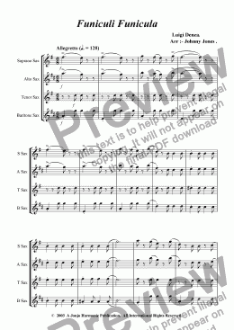 page one of Funiculi Funicula   (Saxophone Quartet)