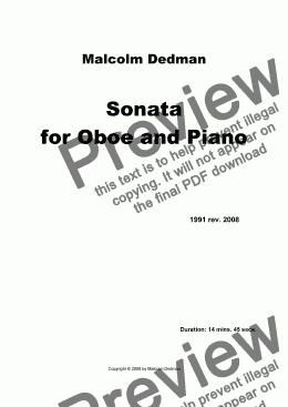 page one of Sonata for Oboe and Piano