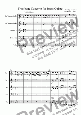 page one of Trombone Concerto Mvt. 3 for Brass Quintet