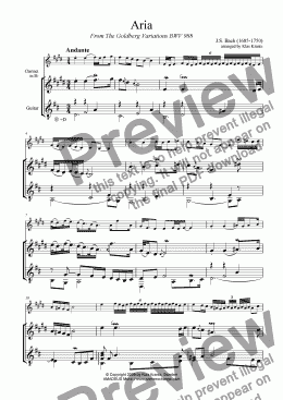 page one of Goldberg variations BWV 988 - Aria for clarinet in Bb (+A part) and guitar
