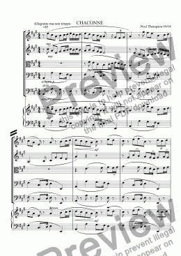 page one of Chaconne for String Orch.(or Quintet) and Harpsichord