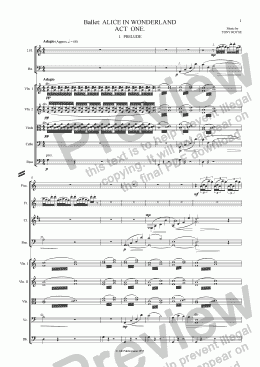 page one of Ballet: Alice In Wonderland  (Act 1 - No. 01, 02 & 03) Prelude, Alice, Rabbit & Rabbit Hole