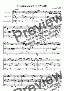 page one of Bach: Sonata 6 in G BWV 531 for clarinet trio