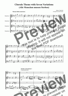 page one of Chorale Partita with Seven Variations (Alle Menschen mussen Sterben) for Keyboard Percussion Quartet