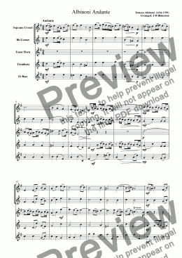 page one of Albinoni Andante (Brass Quintet)