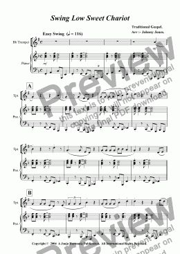 page one of Swing Low Sweet Chariot (Trumpet and Piano)