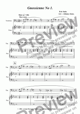 page one of Gnossienne No 1.   (Trombone and Piano)