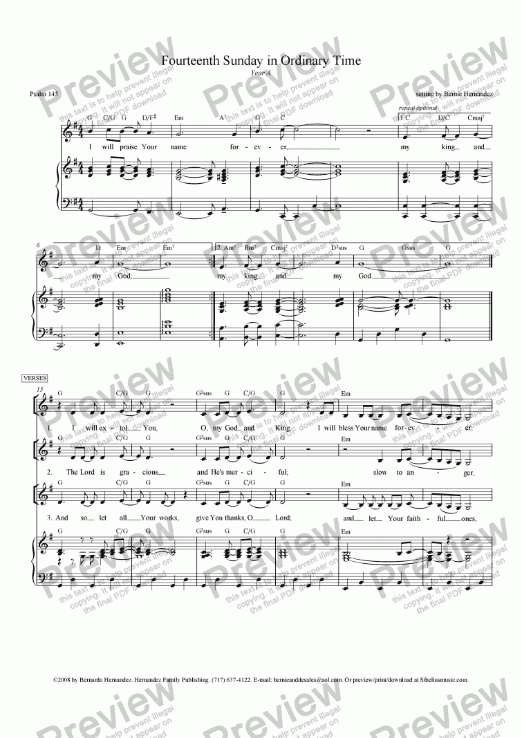 Responsorial Psalm - 14th Sunday In Ordinary Time, Yr. A - Sheet Music