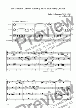 page one of Six Etudes in Canonic Form Op.56 No.2 for String Quartet