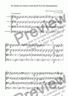 page one of Six Etudes in Canonic Form Op.56 No.5 for String Quartet