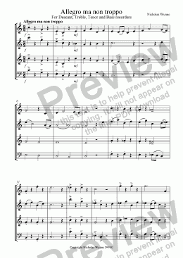 page one of Allegro ma non Troppo for Recorder Quartet