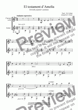 page one of Bist du bei mir, Be thou with me BWV 508 clarinet in Bb and guitar