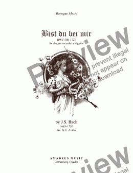 page one of Bist du bei mir, Be thou with me BWV 508 for recorder and guitar