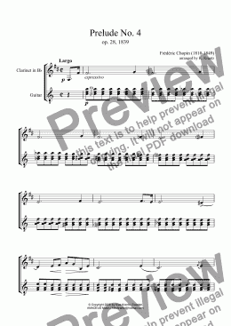 page one of Prelude No. 4 & 7 for clarinet in Bb and guitar