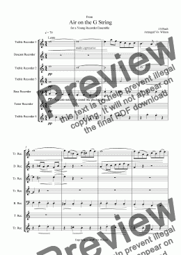 page one of Bach - Air on the G String (Recorder Ensemble)