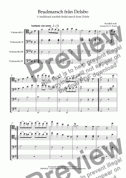 page one of Bridal march from Delsbo (Sweden) / Brudmarsch fran Delsbo for cello quartet