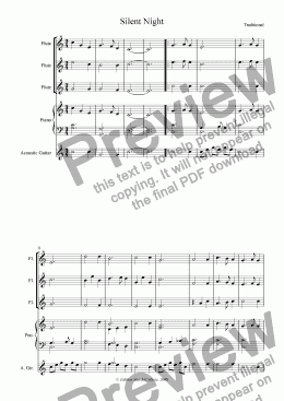 page one of Silent Night (3 flutes & guitar or piano)