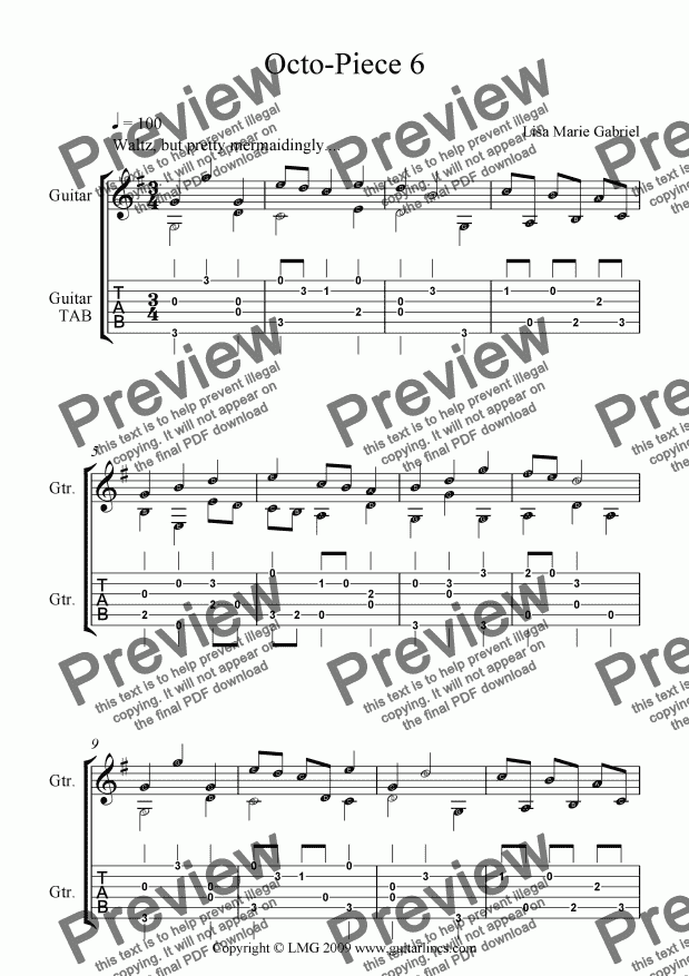 Octo-Piece No 6 - Solo Fingerstyle Guitar (with TAB) - Sheet Music PDF