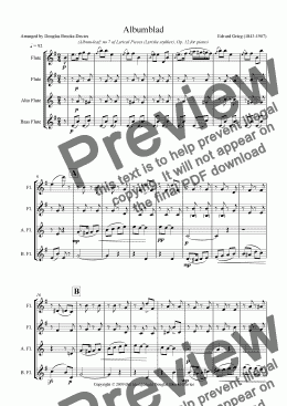 page one of Grieg: Album-leaf (Op. 12, no 7) for flute choir (2fl, afl, bfl)