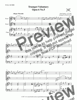 page one of Stanley Trumpet Voluntary for Two Flutes  & Piano