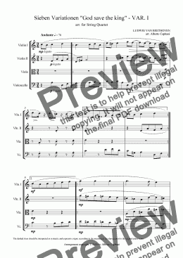 page one of Sieben Variationen "God save the king" - VAR. I - arr. for String Quartet