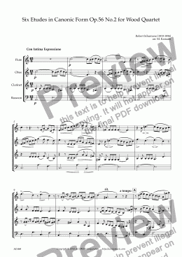 page one of Six Etudes in Canonic Form Op.56 No.2 for Wood Quartet