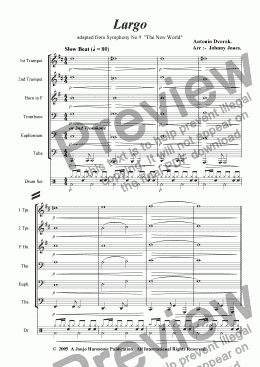 page one of Largo from  "The New World"  (Slow Beat, 6 + Brass and Drums)