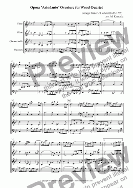 page one of Opera "Ariodante" HWV.33 Overture for Wood Quartet