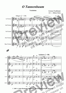 page one of O Tannenbaum   (Variations for Clarinet Choir)