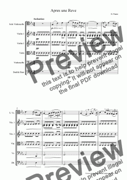 page one of Faure Apres une Reve for Cello and String Orchestra