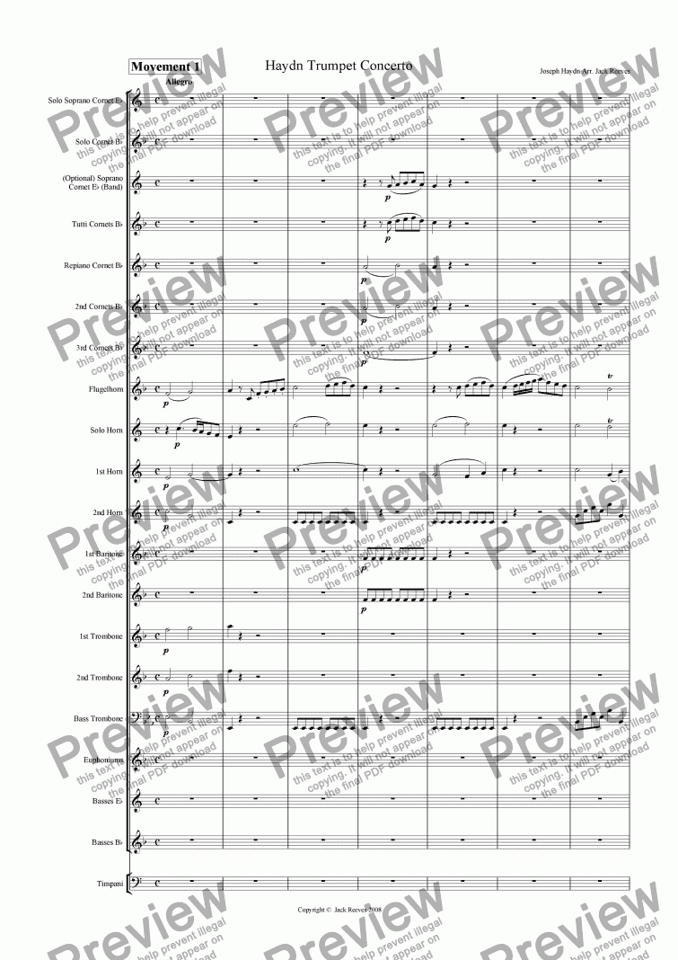 Haydn Trumpet Concerto - Brass Band - Download Sheet Music PDF File