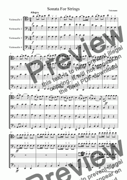 page one of Telemann Sonata cello quartet