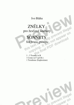 page one of SONNETS for brass groups (Znělky pro žesťové soubory) 10 pieces