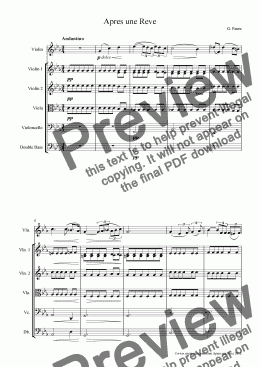 page one of Faure Apres une Reve for Violin and String Orchestra