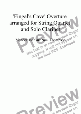 page one of 'Fingal's Cave' Overture arranged for String Quartet and Solo Clarinet