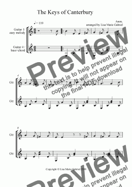 page one of The Keys of Canterbury - Beginner Guitar duet