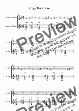 page one of Volga Boat Song - Beginner Guitar Duet