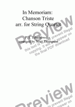 page one of In Memoriam: Chanson Triste  arr. for String Quartet (revised)