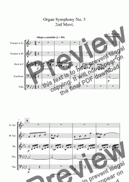 page one of Widor Symphony No. 5 (2nd Movt - Allegro Cantabile) (Brass Quintet - Orchestral Brass Instrumentation)
