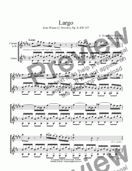 page one of Largo from Winter (L'Inverno) for clarinet in Bb and guitar