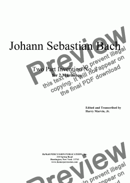 page one of J. S. Bach Two Part Invention No. 3 for 2 Marimbas