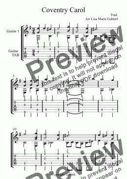 page one of Coventry Carol - Easy Guitar Solo