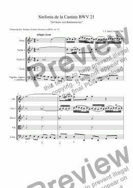 page one of Sinfonia from Cantata BWV 21