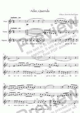 page one of Sefardic Song, Adio, Querida