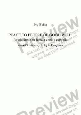 page one of PEACE TO PEOPLE OF GOOD WILL (Pokoj lidem dobré vůle) for children’s or female choir a cappella (English words)