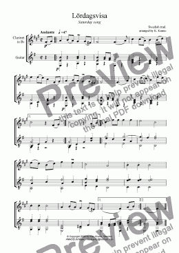 page one of Lordagsvisa (Saturday song) for clarinet in Bb and guitar